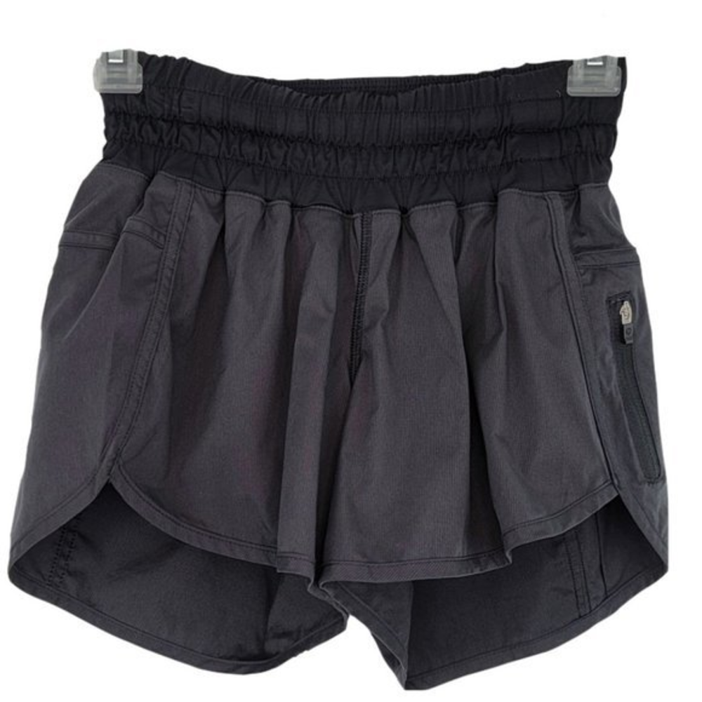 Lululemon Womens Size 4 Black Zip Pocket Gray Liner Elastic Waist Running Shorts